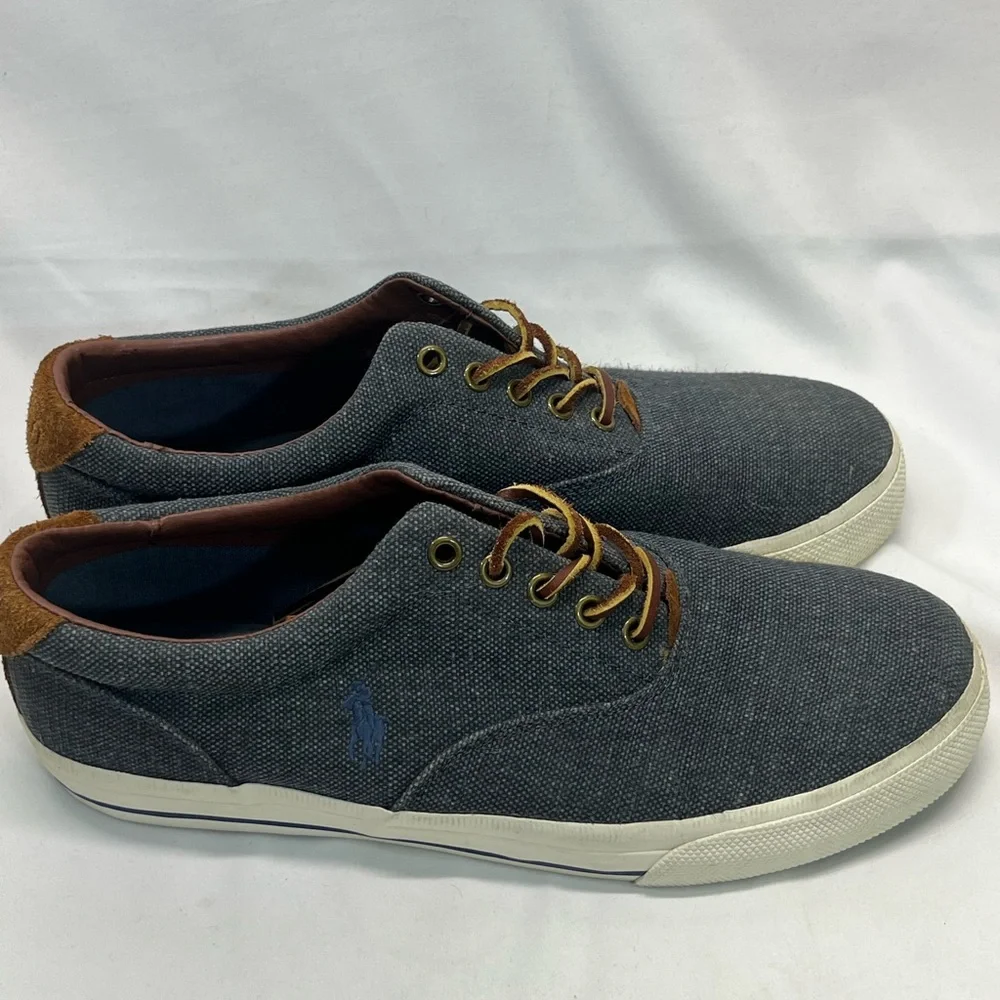 Polo Ralph Lauren Sneakers‎ Men 10.5 Denim Blue W/Brown Suede Accents  Preppy